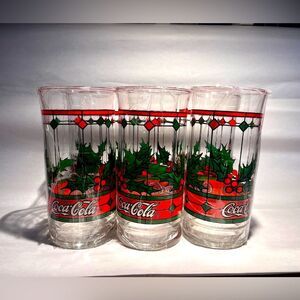 (6) Vintage Coca Cola Tumbler Drinking Glasses Christmas